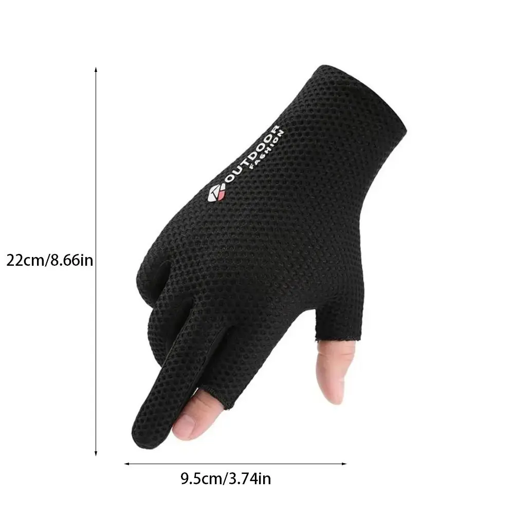 Guantes de malla de seda de hielo para hombre, protección solar de dos dedos, Anti-UV, antideslizantes, para exteriores