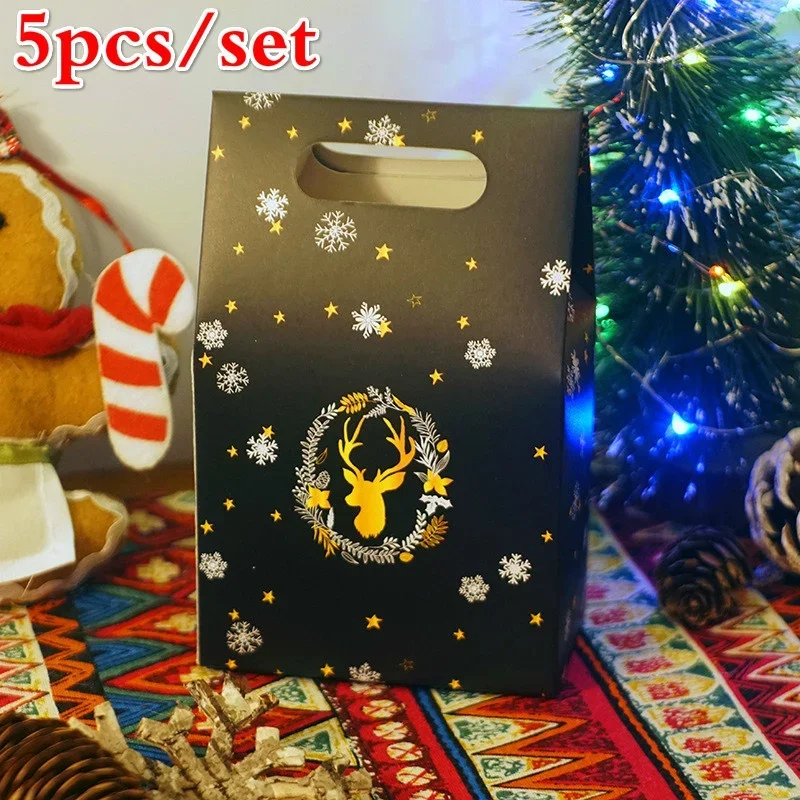 Caja de regalo de Navidad, bolsa de papel de ciervo de cielo nocturno, caja de dulces de galletas de Chocolate, bolsa de regalo de decoración navideña, 5 piezas por juego - imagen 2