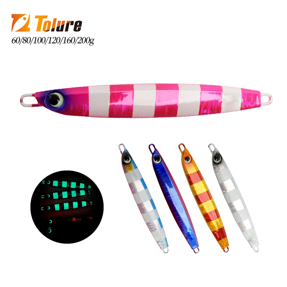 TOLU nuevo plantilla de Metal de hundimiento lento 5 colores ojos 3D 60g-200g fundición larga plantillas de caída de hundimiento lento señuelo de pesca de aguas profundas de agua salada