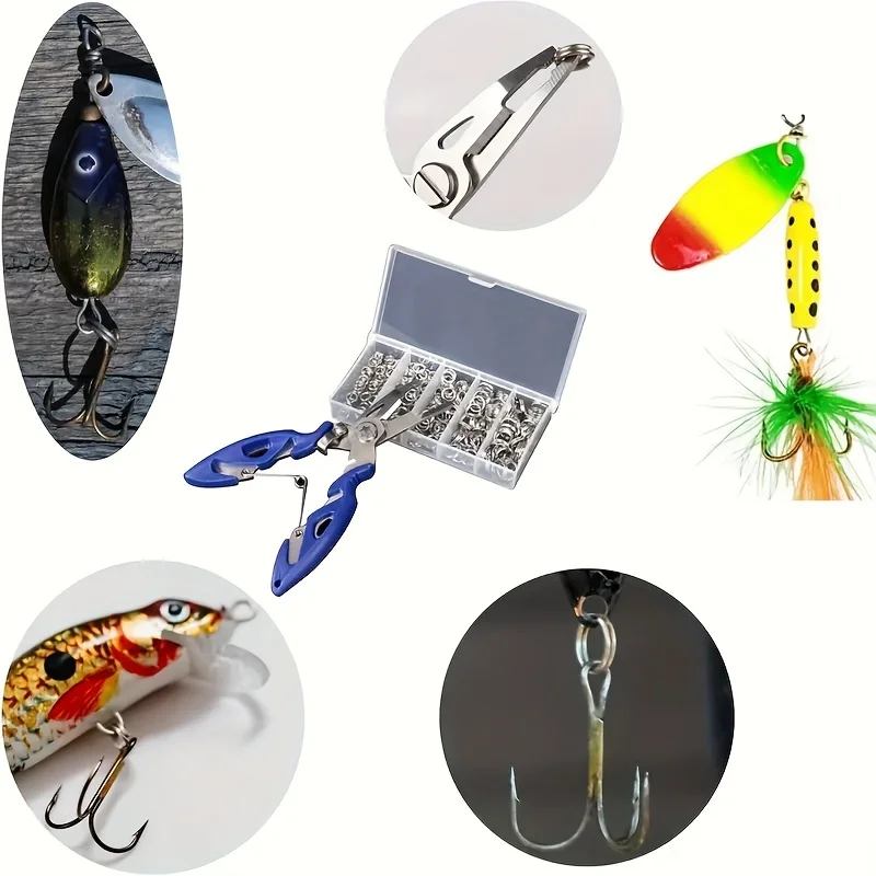 100/200 anillos divididos de acero inoxidable de alta resistencia, conectores de cebo con alicates de pesca - imagen 3