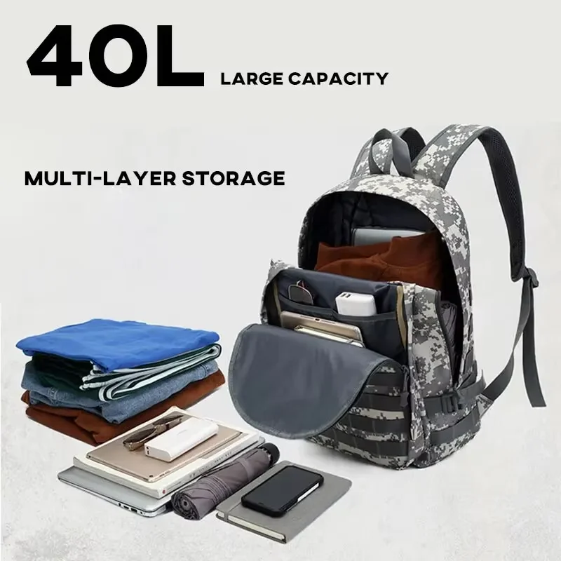Mochila táctica impermeable 40L para pesca con camuflaje y USB - imagen 5