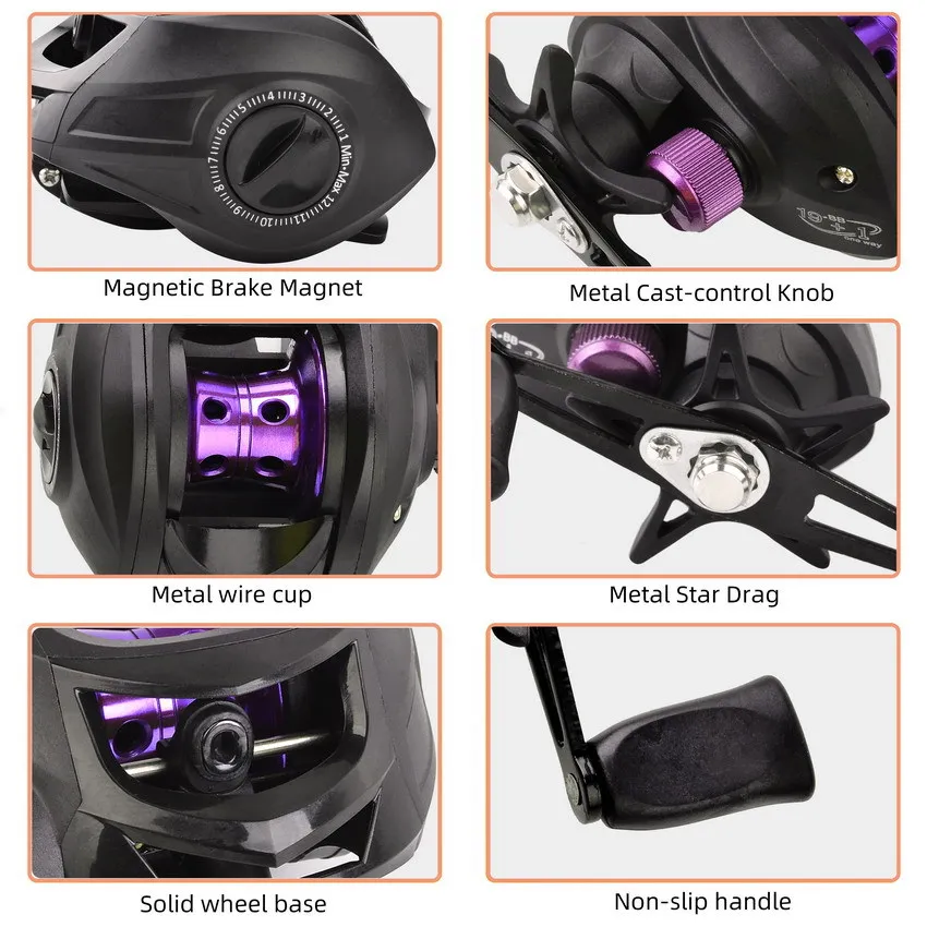 Rueda de pesca de arrastre máximo de 8kg, carrete de Baitcasting 7,2: 1 18 + 1BB, carrete de Metal rojo/azul/plateado/dorado/púrpura, accesorios de pesca - imagen 4