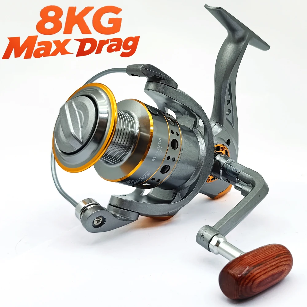 Carretes de Pesca giratorios ultraligeros y lisos, arrastre máximo de 8KG, serie 1000-7000, carrete de Metal para Ocean Rock/barco, accesorios de Pesca - imagen 3