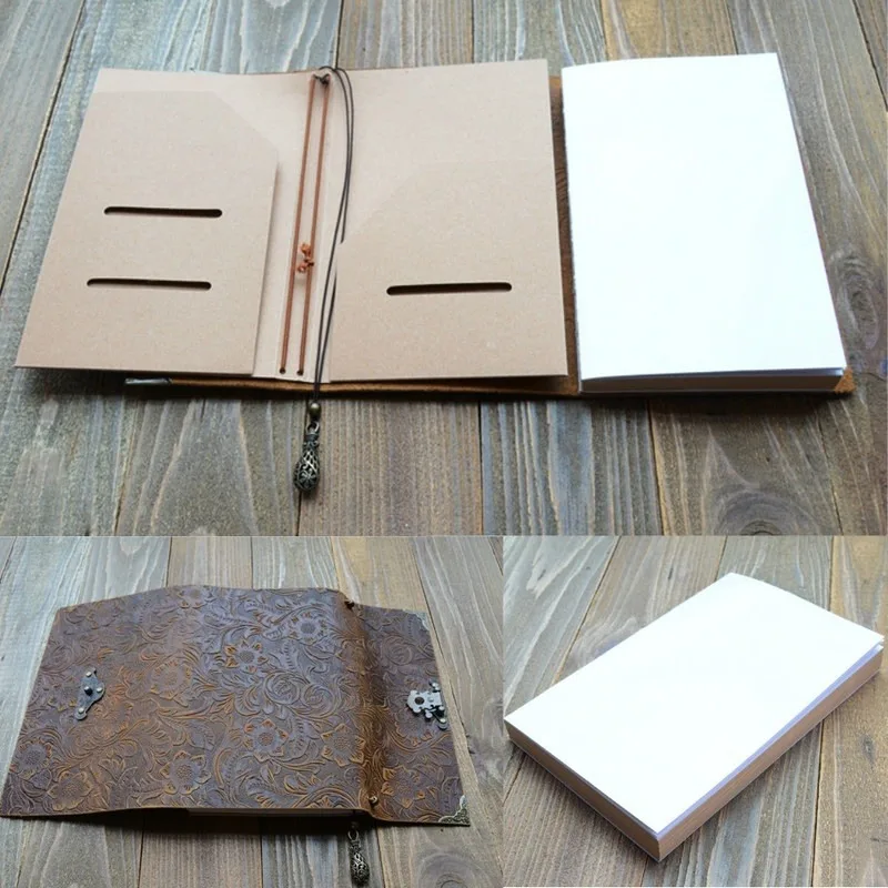 Cuaderno de viaje de cuero suave con patrón en relieve, con cerradura y clave, papel de bloc de notas para bocetos y escritura de negocios - imagen 4