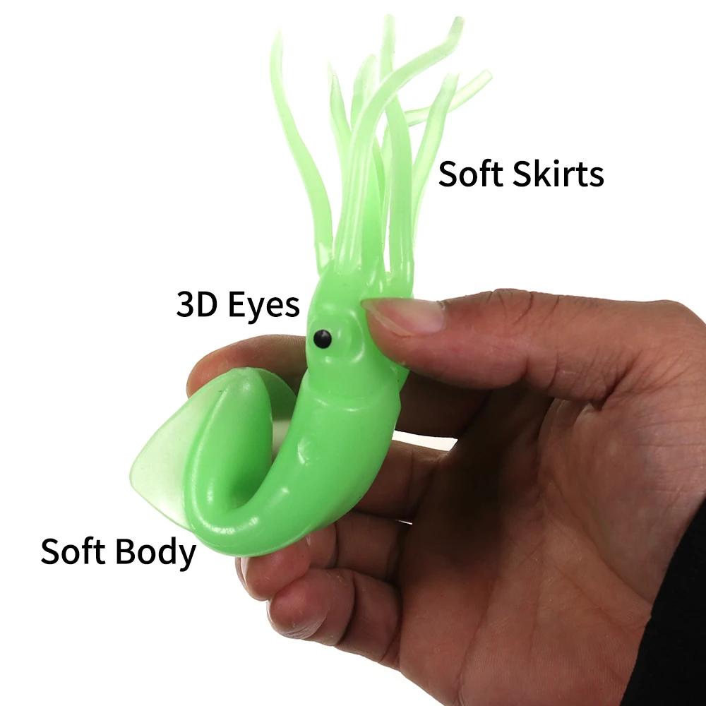 Lionriver-señuelo de calamar suave para pesca en agua salada, cebo artificial luminoso para pesca Al curricán, faldas de pulpo verde, 9g/18g/29g - imagen 2