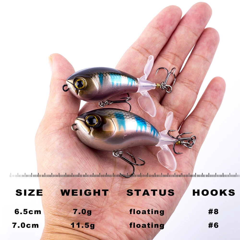 CCLTBA 6,5 cm/7 cm cebos Topwater cuerpo duro Spin Tail Señuelos de pesca hélice Popper cebos duros superficie señuelo oscilante para lubina - imagen 2