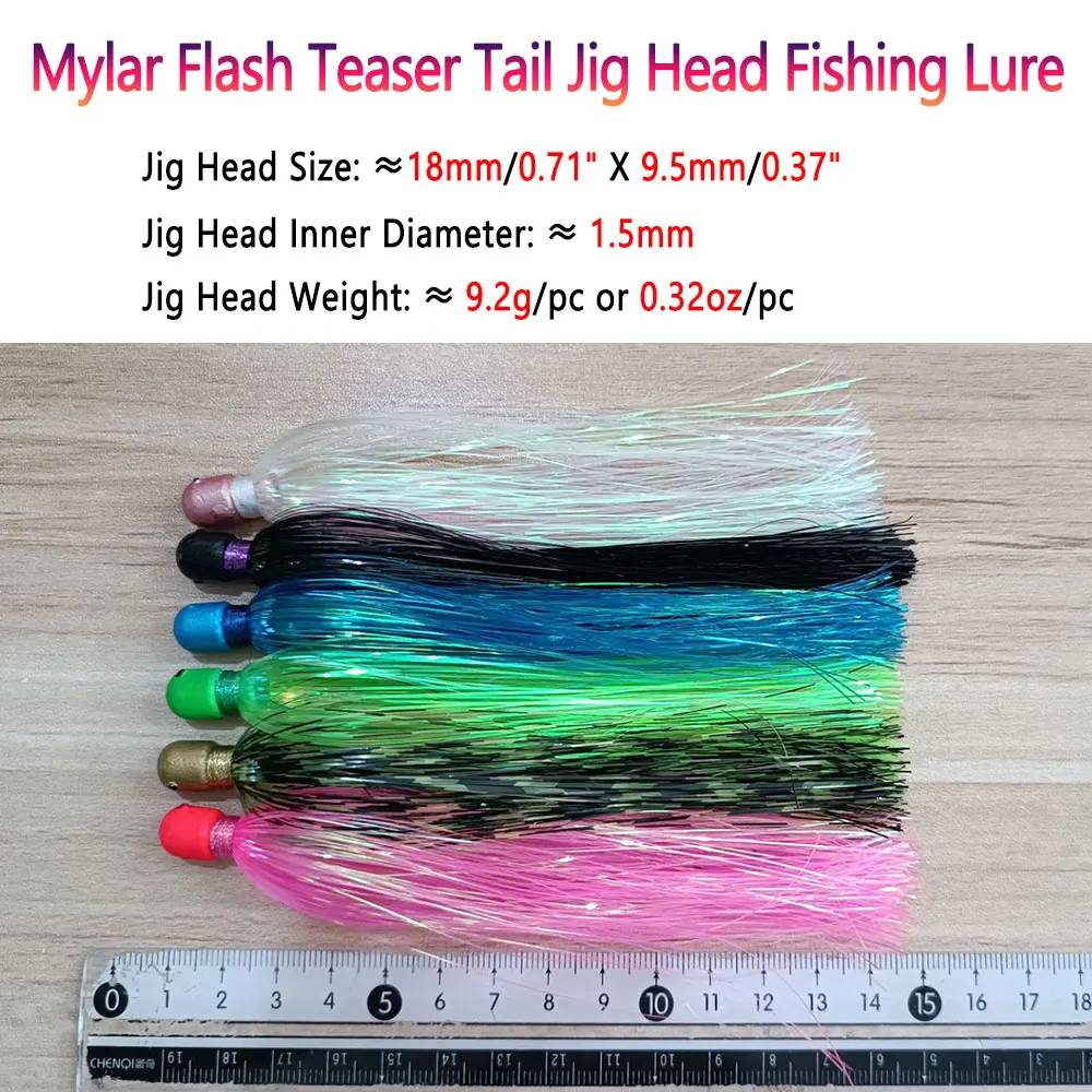 Bimoo Jig Head-señuelo de pesca, cebo Mylar Flash Teaser, cola ponderada, cabeza de plantilla, falda intermitente, señuelo para accesorios de pesca de agua salada - imagen 4