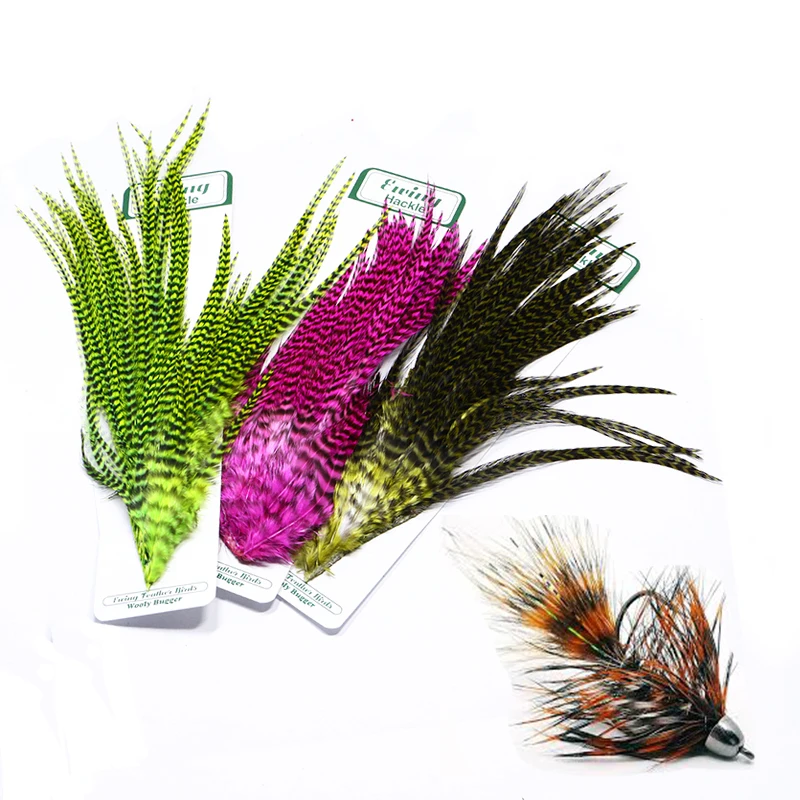Nueva silla de gallo de plumas ewing, paquete de plumas de insecto lanudo, 5 colores opcionales, patrón de mosca serpentina, plumas especiales para atar moscas