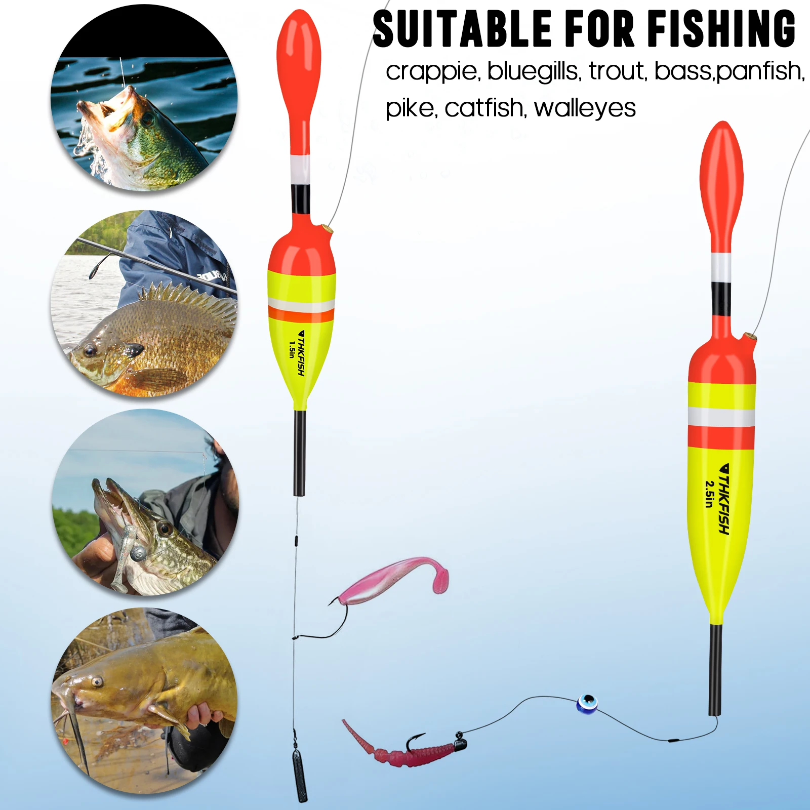 THKFISH 5 uds flotadores de pesca de madera 1,5 pulgadas 3,4 pulgadas 4,1 pulgadas Bobbers antideslizantes de pesca boyas flotador antideslizante para tipo de pez, lubina, bagre - imagen 4