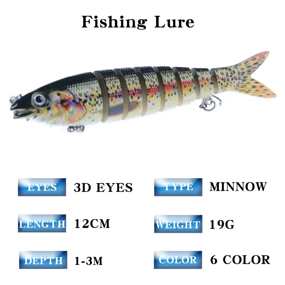 Wobblers Señuelos de Pesca de Lucio Artificial, secciones articuladas múltiples, cebo duro Artificial, herramientas de pesca de carpa, 12cm, 19g - imagen 2