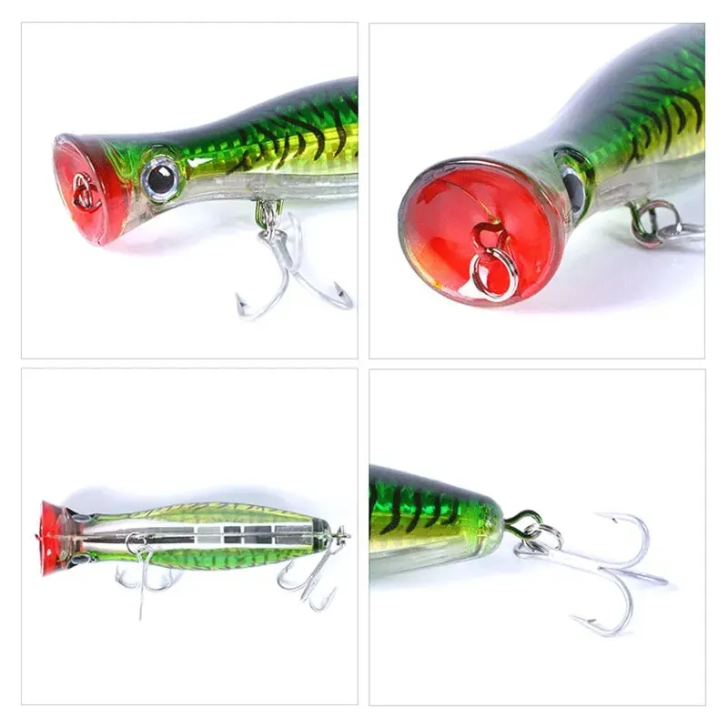 Popper de pesca grande, 2 uds., 130mm, 43g, señuelo flotante, cebo duro Artificial, anzuelos triples, ojos 3D para lubina, trucha, Lucio, Wobblers - imagen 5