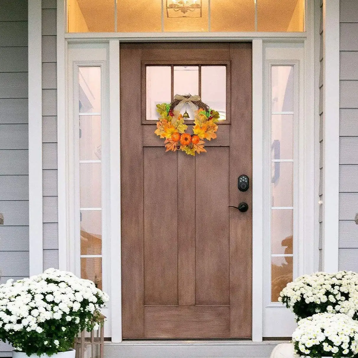 Corona de puerta de Acción de Gracias, Halloween, hoja de arce, campana de calabaza, colgante de puerta, decoración de Festival, tono de llamada de viento cálido, artesanía para el hogar - imagen 3