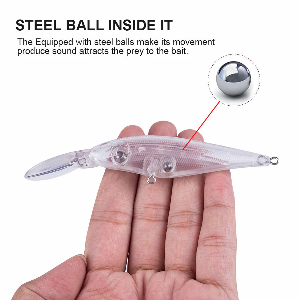 Hanlin-Cebo Crankbait de plástico duro sin pintar, sonajeros Jerkbait, manivela, labio largo, cebo Minnow, aparejos flotantes de lubina, 10/20 piezas espacios en blanco, 11CM, 9G - imagen 4