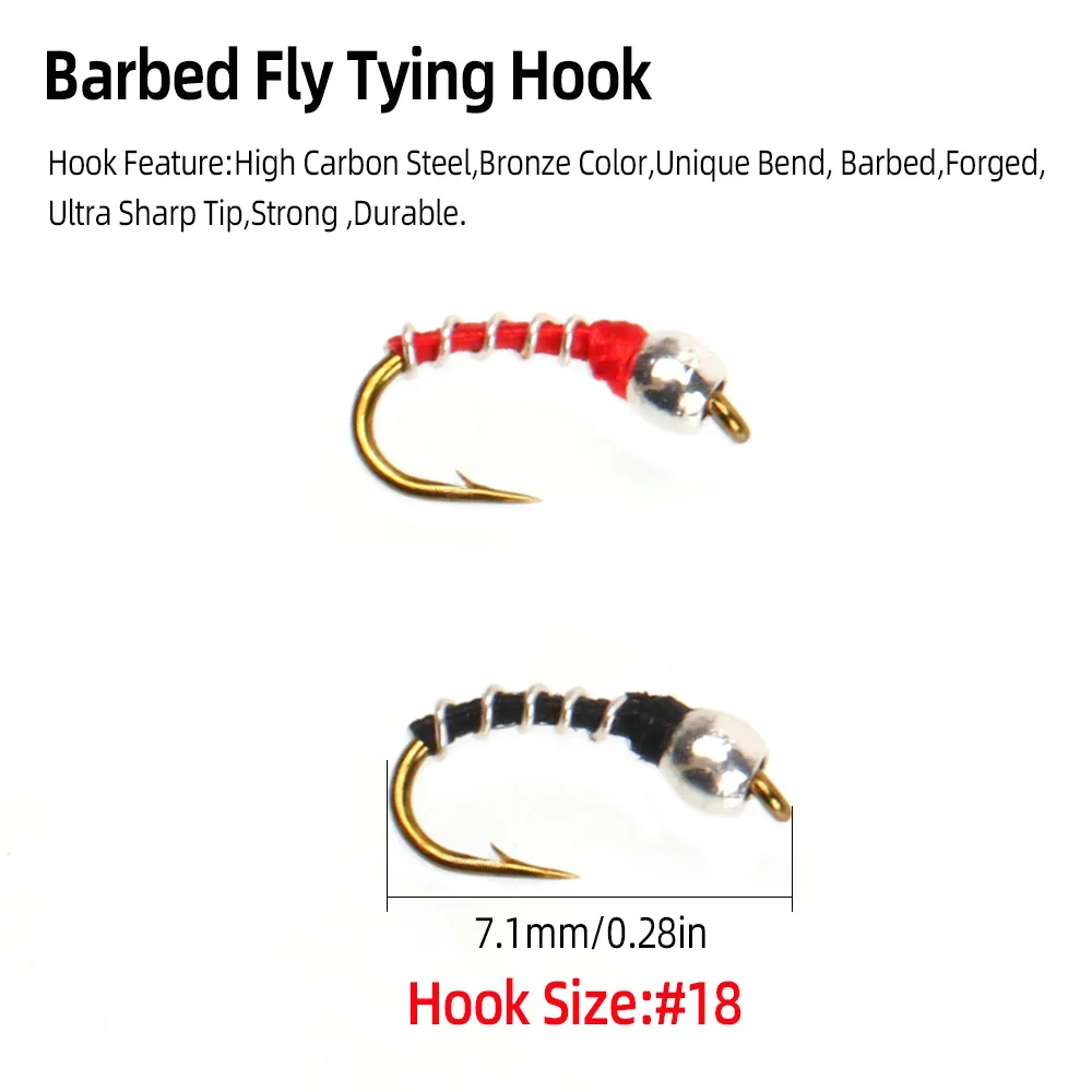 Wifreo 10 piezas Zebra Midge Ninfa Fly Emergers Mosca atado gancho # 18 moscas de pesca con mosca húmeda trucha Bluegill Panfish cebos de señuelo de pesca - imagen 4