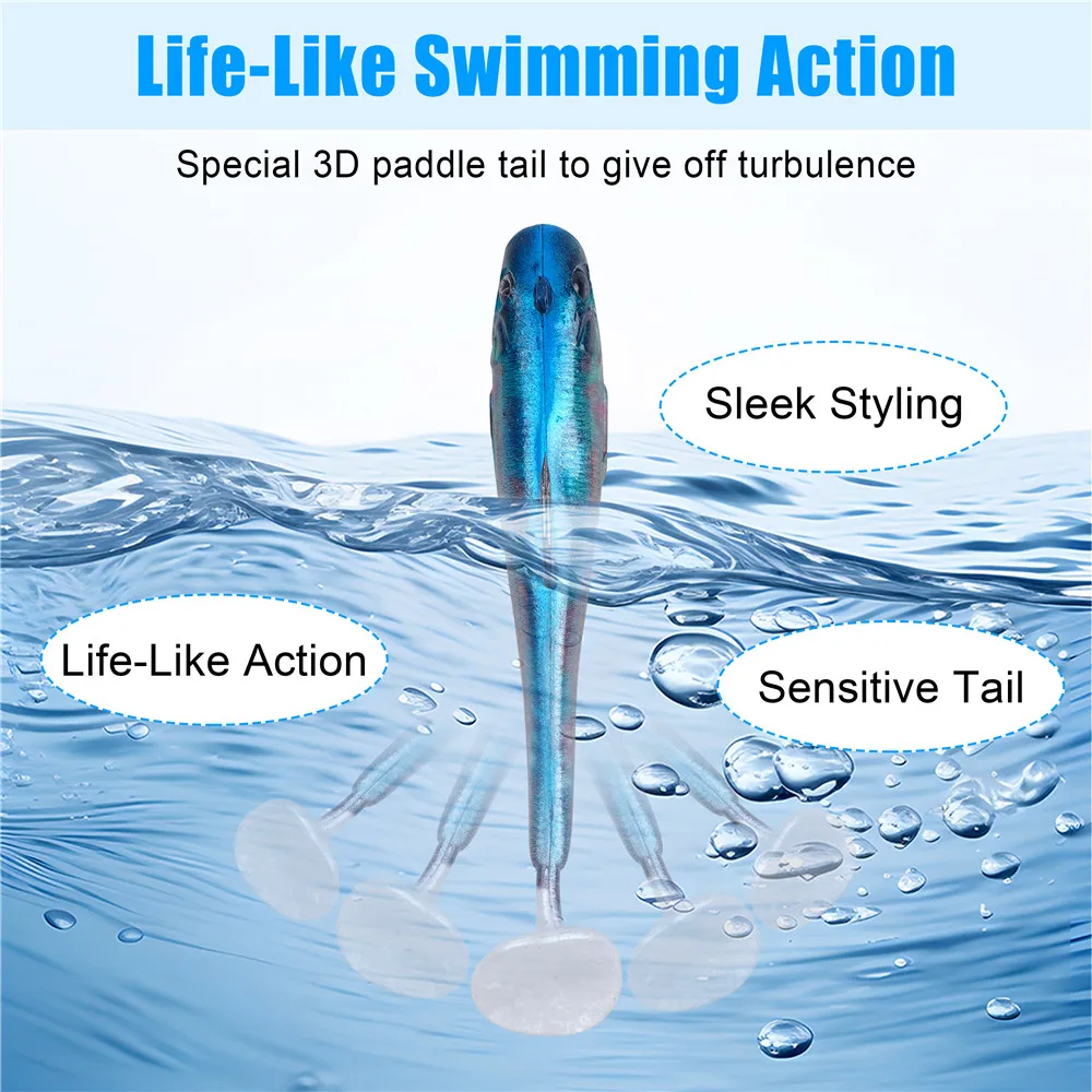 Señuelos de pesca blandos preinstalados, cola de paleta de 7cm/9cm, Swimbaits, cabezas de plantilla de pesca tipo bala para señuelos de trucha lubina, 6 uds. - imagen 4