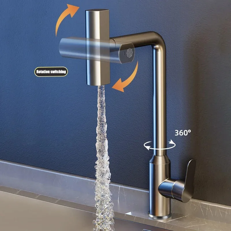 Grifo extraíble de cascada de lluvia de acero inoxidable, cocina, hogar caliente y frío, a prueba de salpicaduras, 2 en 1, grifo de agua para lavar platos - imagen 2