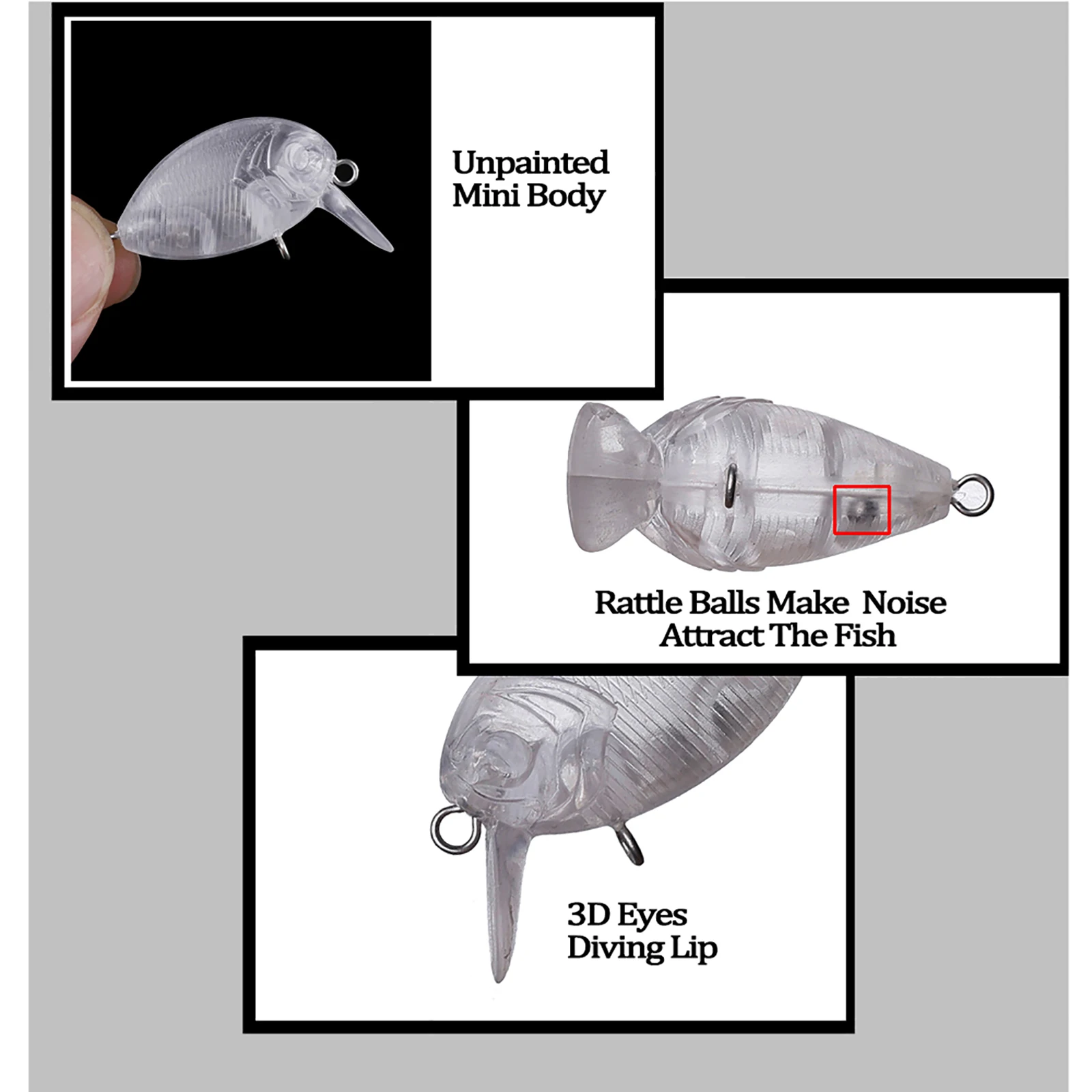 Chan'sHuang 30 Uds. Micro cebo en blanco sin pintar 4cm/3g Mini sonajero flotante Crankbait DIY señuelo de pesca Artificial hecho a mano - imagen 4