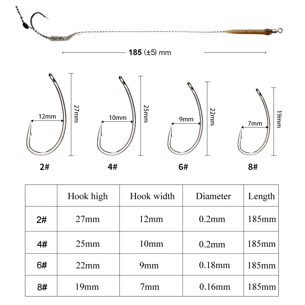 FTK 18.5cm 6-8pcs Leader Carp Fishing Hooks Hair Rigs With Line 30-60LB 2/4/6/8# Europe Feeder Group Carp Hook Accessories - imagen 5