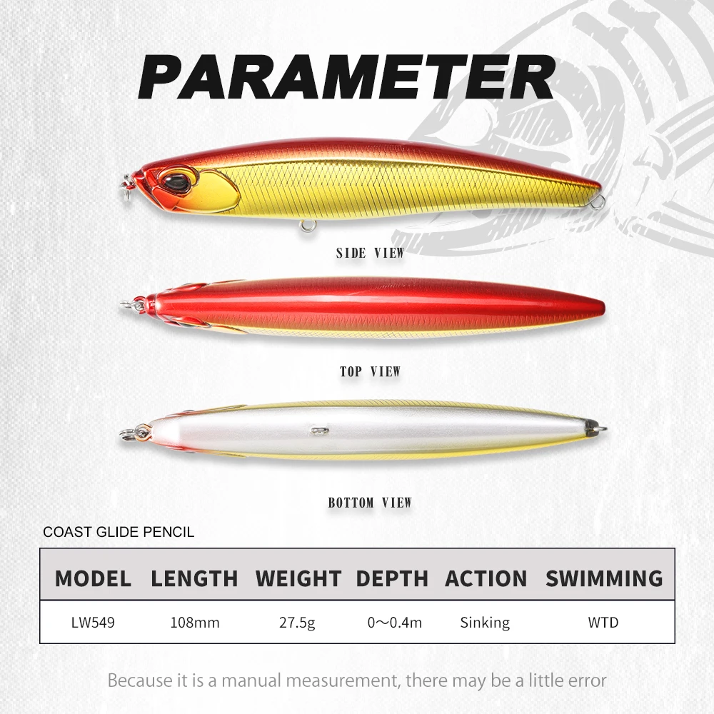 Hunthouse Shore Glide-señuelo de pesca con lápiz que se hunde, 108mm, 27,5g, Stickbait WTD, cebo duro, aparejos de pesca para lubina, cabeza de serpiente LW549 - imagen 3