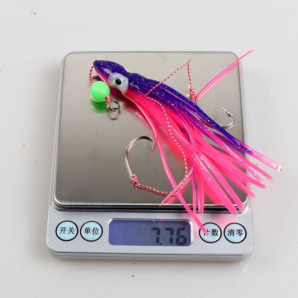Señuelo de plantilla de calamar para pesca de piezas, cebo de 12cm/7,8g con doble gancho, falda de pulpo, señuelo de pesca suave - imagen 4