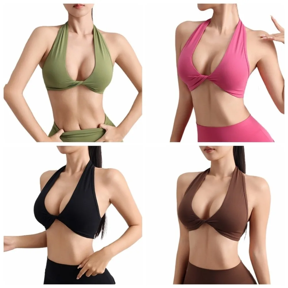 Sujetador deportivo con cuello colgante para mujer, Top de Yoga transpirable de secado rápido, chaleco, ropa interior deportiva elástica ajustada para Yoga - imagen 5