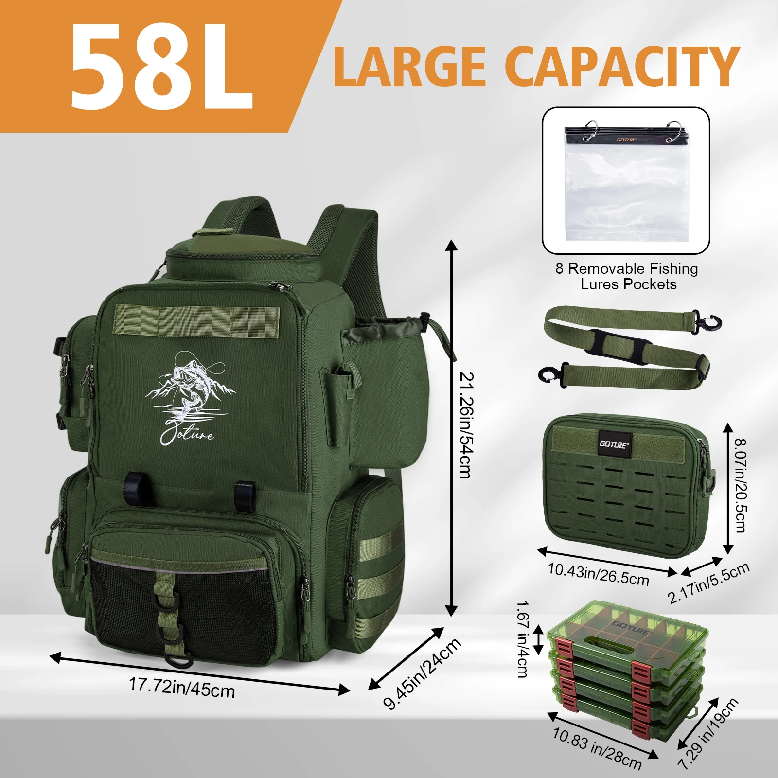 Goture mochila de pesca 900D resistente al agua con portacañas - imagen 5