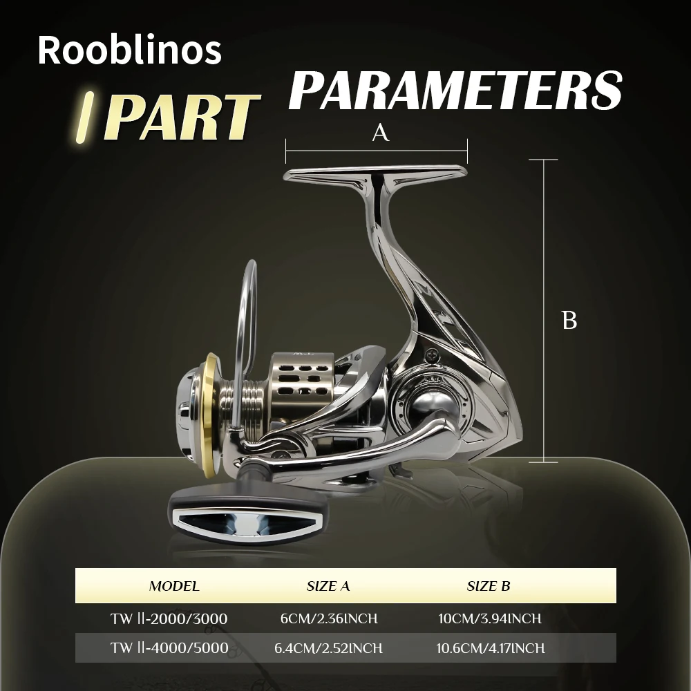 ROOBLINOS TW II 5,2: 1 relación de engranaje carrete giratorio ligero 2000-5000 carrete fundición suave izquierda/derecha Convertible versátil Fishi - imagen 3