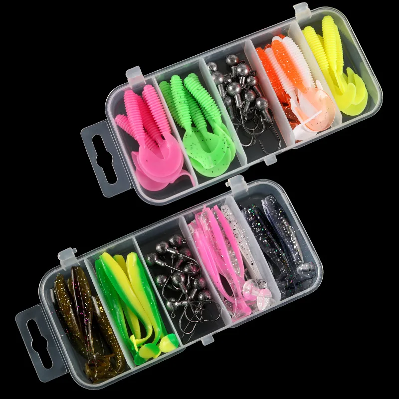 Señuelo en caja, cebos blandos, perca, malabarros, cebos para peces, gusanos blandos, cola rizada roscada, gusano, cebo biónico, cebos falsos, ganchos con cabeza de plomo - imagen 5