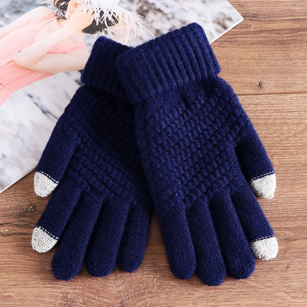 Guantes de lana de punto para mujer, manoplas gruesas de dedo completo, pantalla táctil, moda de invierno - imagen 3
