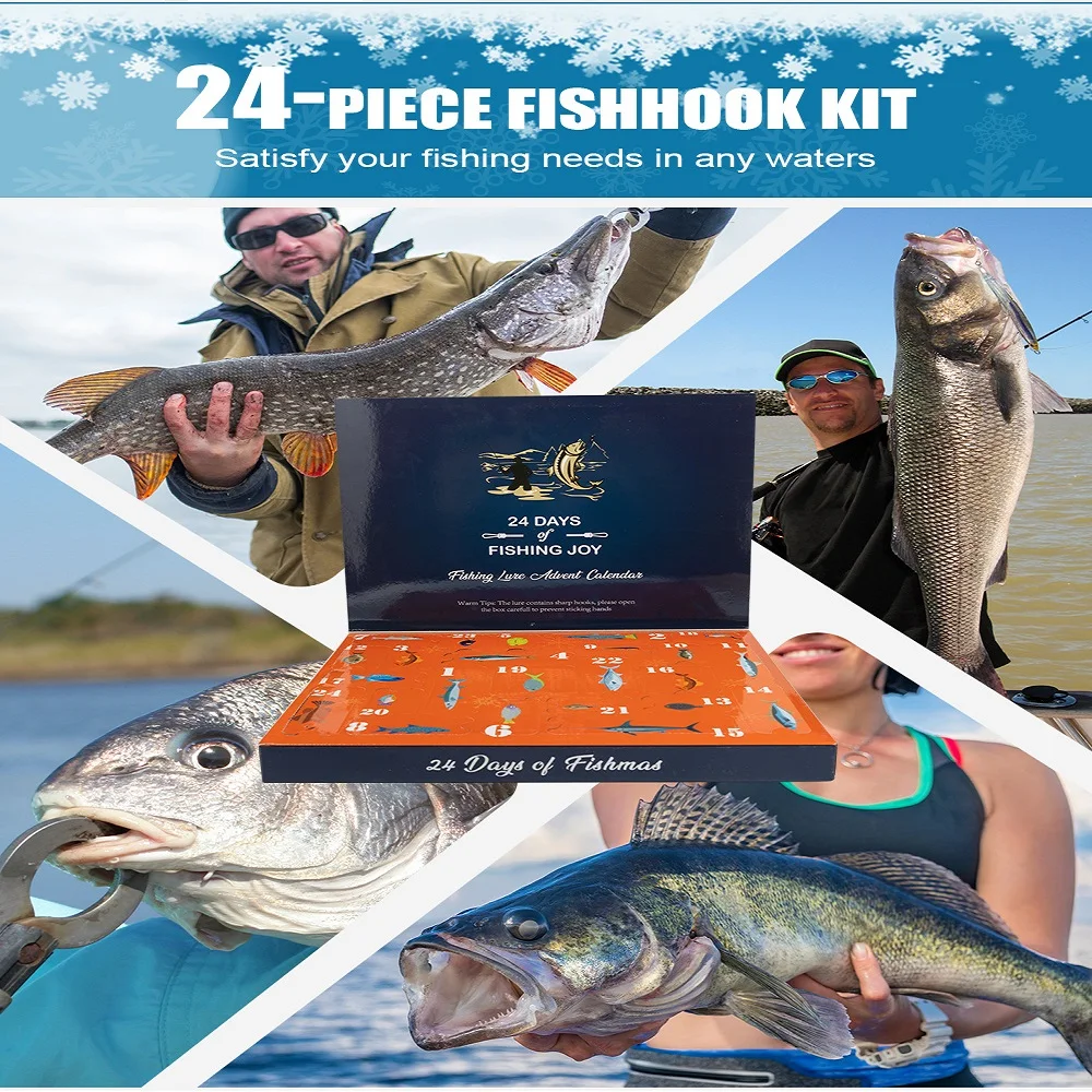 Juego de señuelos de cebo de pesca de Navidad, juego de regalo creativo para entusiastas de la pesca, caja ciega, 24 Uds., compartimentos, señuelos coloridos - imagen 2