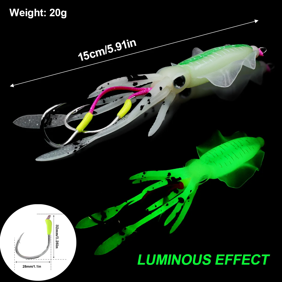 ZYZHE Señuelo Luminoso Calamar – Doble Anzuelo Marino - imagen 3