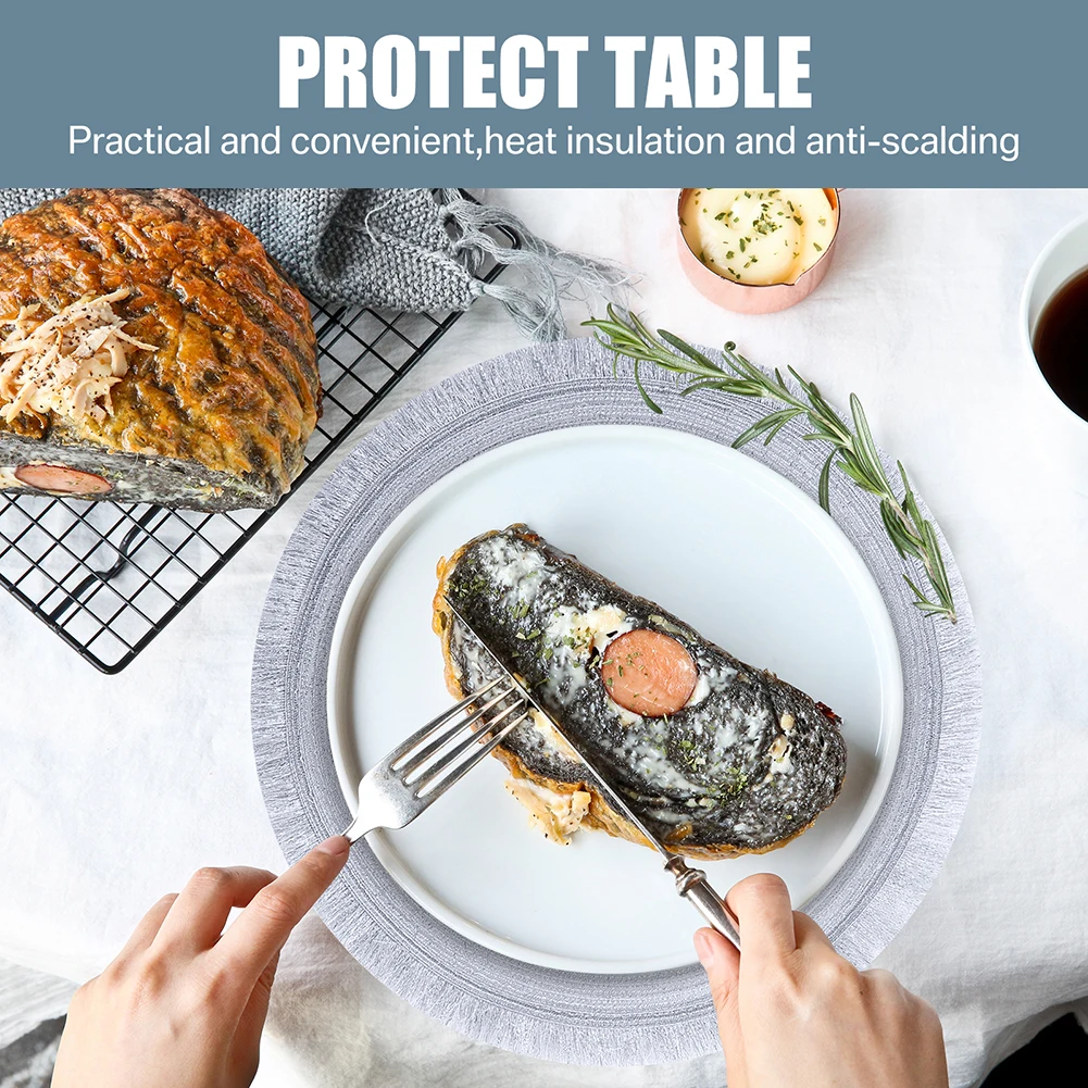 Juego de 4/12 manteles individuales redondos tejidos con mascotas, manteles individuales bohemios con borlas, manteles antideslizantes resistentes al calor para el hogar, boda, cocina - imagen 4