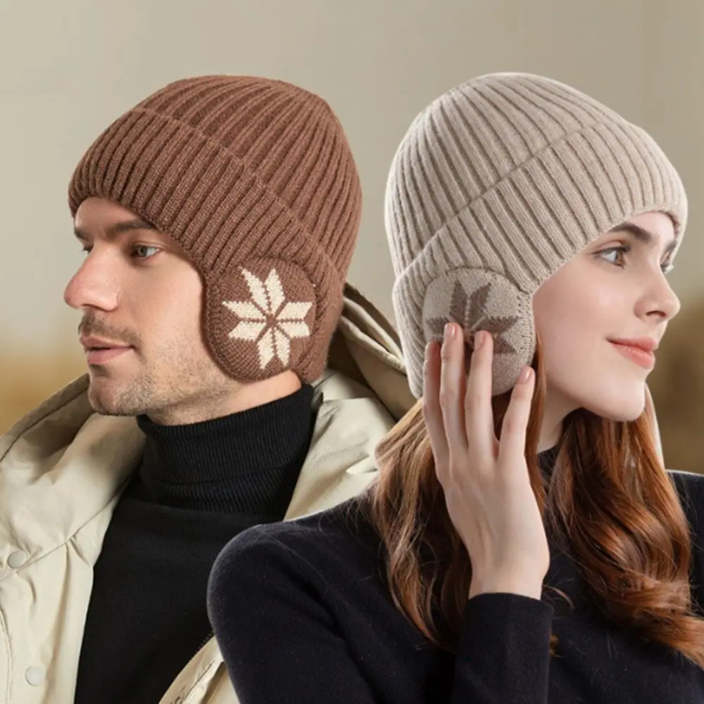 Gorro de punto con copos de nieve suaves a la moda, gorros lisos gruesos para mantener el calor en invierno, gorros a prueba de viento, gorra para ciclismo al aire libre - imagen 4