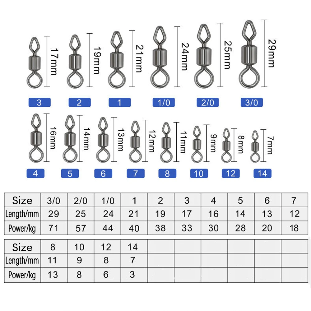 DNDYUJU Fishing Connector Rolling Swivels Round And Diamond Shape Solid Swivels for Fishhooks Fishing Accessories Goods Tools - imagen 2
