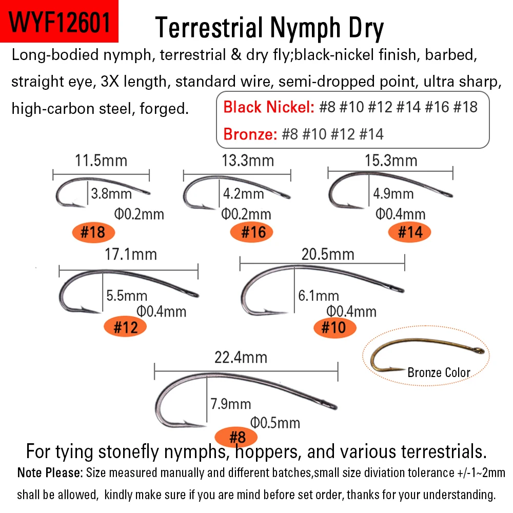 WIFREO-anzuelos de pesca de 50 piezas, anzuelos de pesca con mosca en seco, húmedo, plantilla, Nymph, ShrimpCaddis Pupa Streamer, acero de alto carbono - imagen 4