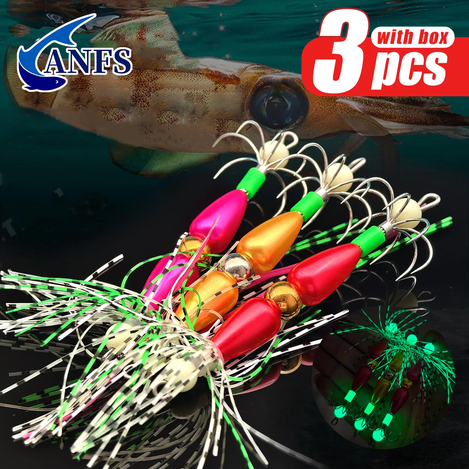 ANFS Cebo Luminoso Calamar Vinilo Brilla Oscuridad Pesca Mar Deportiva
