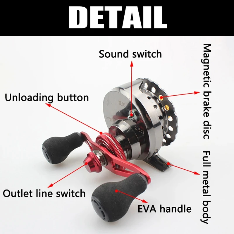 Carrete de Pesca con freno magnético, bobina de Metal completa 6 + 1BBs 2,6: 1, relación de transmisión de 65mm, rueda de Pesca, aparejos de invierno, accesorios de Pesca - imagen 5