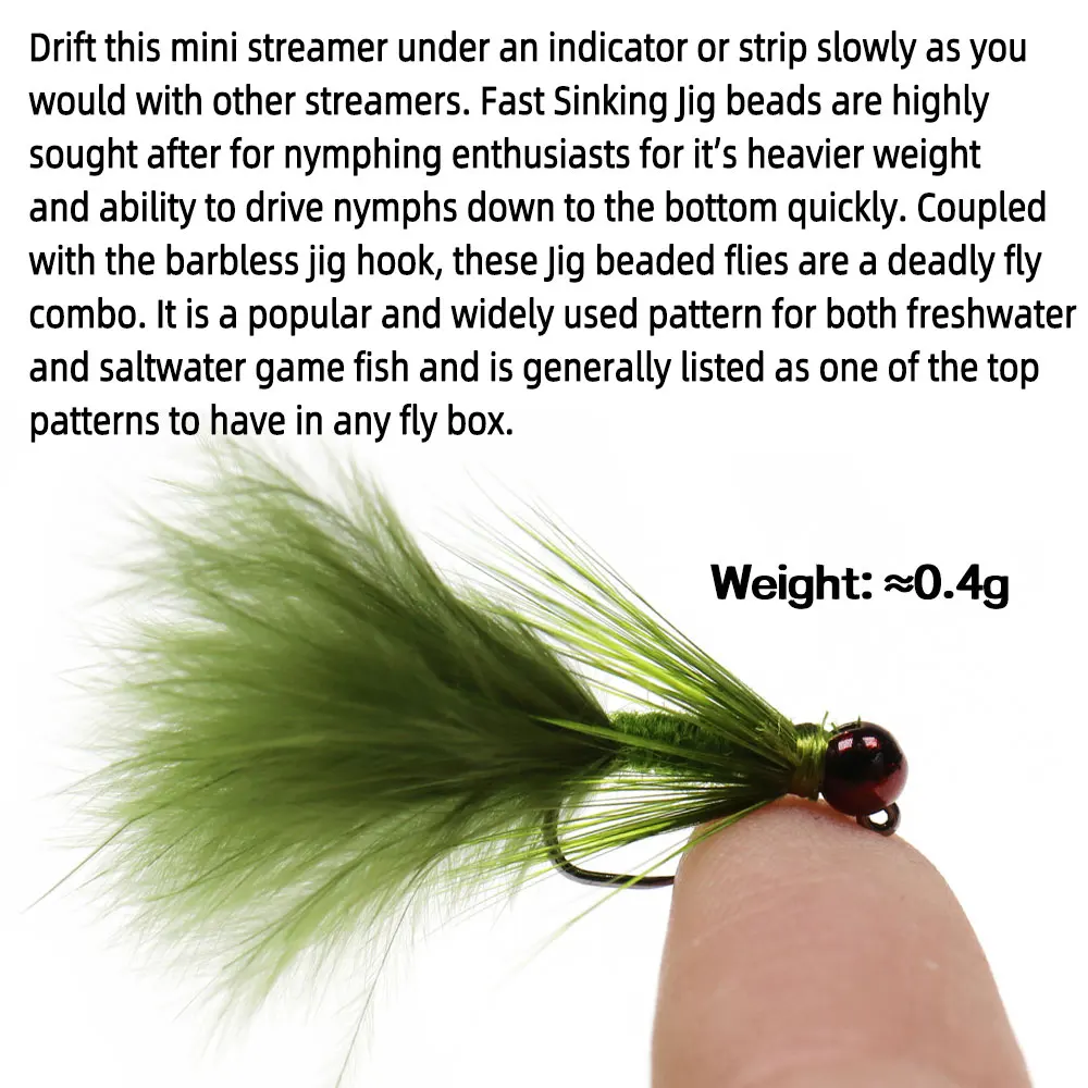 4~8pcs #10 #12 Fast Sinking Jig Bead Barbless Jig Woolly Bugger Streamer Barbed Bugger Tan Jig Nymph Fly Trout Bass Fishing Lure - imagen 5