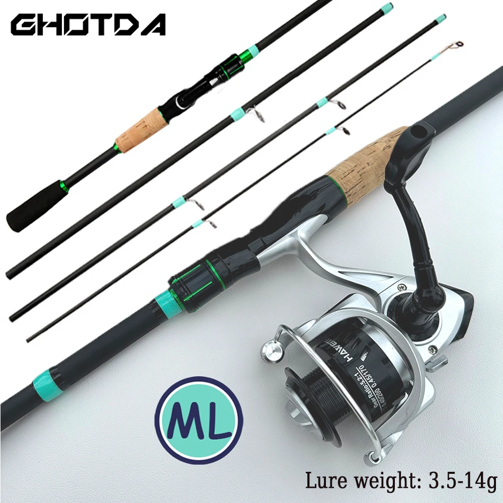 GHOTDA-Kit de pesca con señuelo, caña y carrete de pesca Jigging, de fibra de carbono, carrete de Metal, rueda giratoria, 4/5 secciones, 1,8-2,1 m - imagen 2