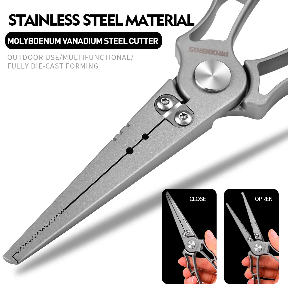 Tijeras cortadoras de línea, alicates de pesca con señuelo de 18,5 cm, gancho de punta larga resistente, herramientas removedores multifuncionales con funda de acero inoxidable - imagen 5