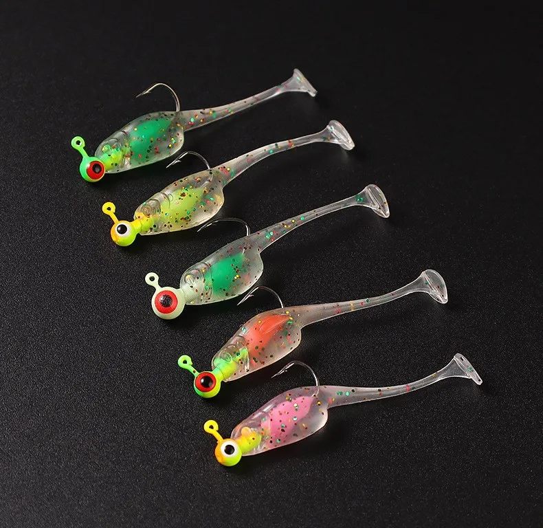 Señuelo de pesca flotante de TPE, cebo blando, cabeza de plantilla, cola en T, Mini señuelos artificiales, 37 piezas - imagen 3