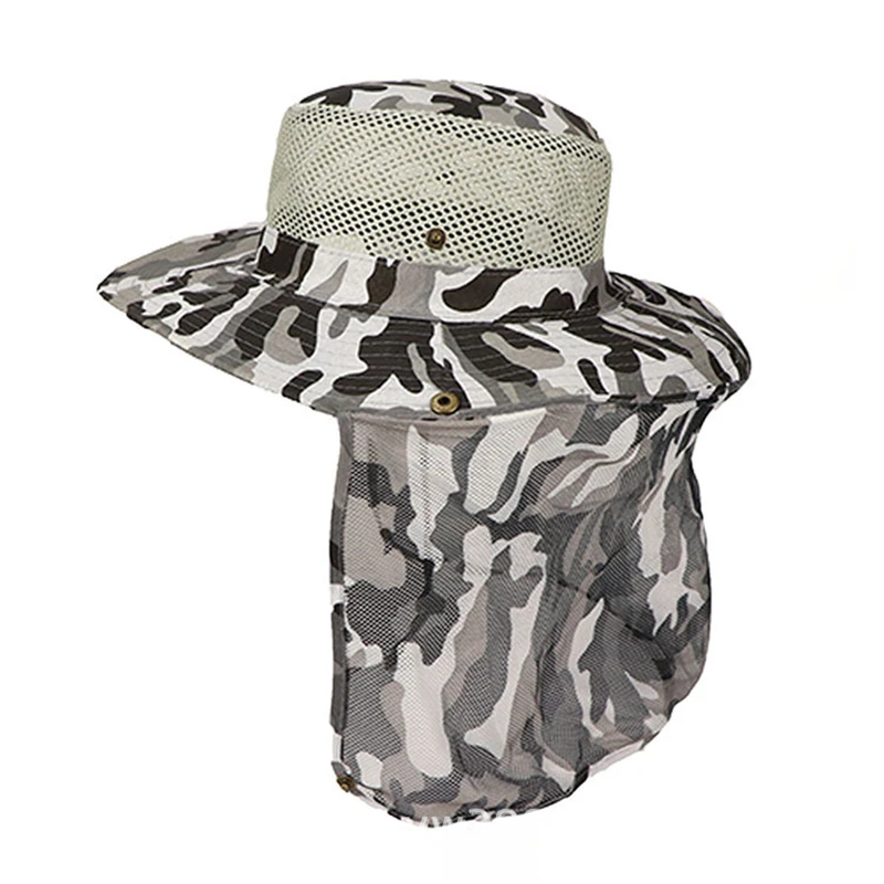 Sombrero de pescador de camuflaje al aire libre para hombre, sombrilla de pesca transpirable, malla ocular, protector solar para montañismo - imagen 4