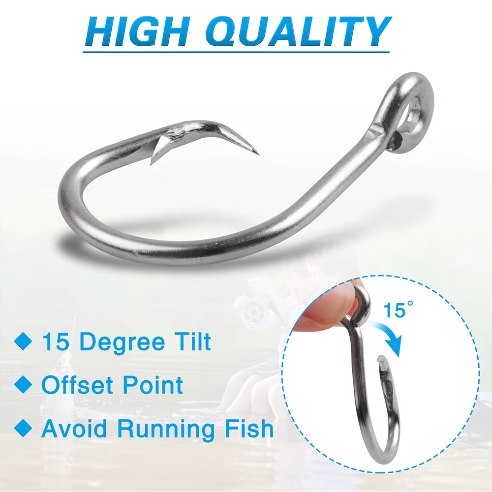 200 Uds. Anzuelos de pesca circulares de atún 2X anzuelos de pesca de agua salada de gran juego de acero inoxidable fuerte para bagre bajo atún 8/0-15/0 - imagen 4