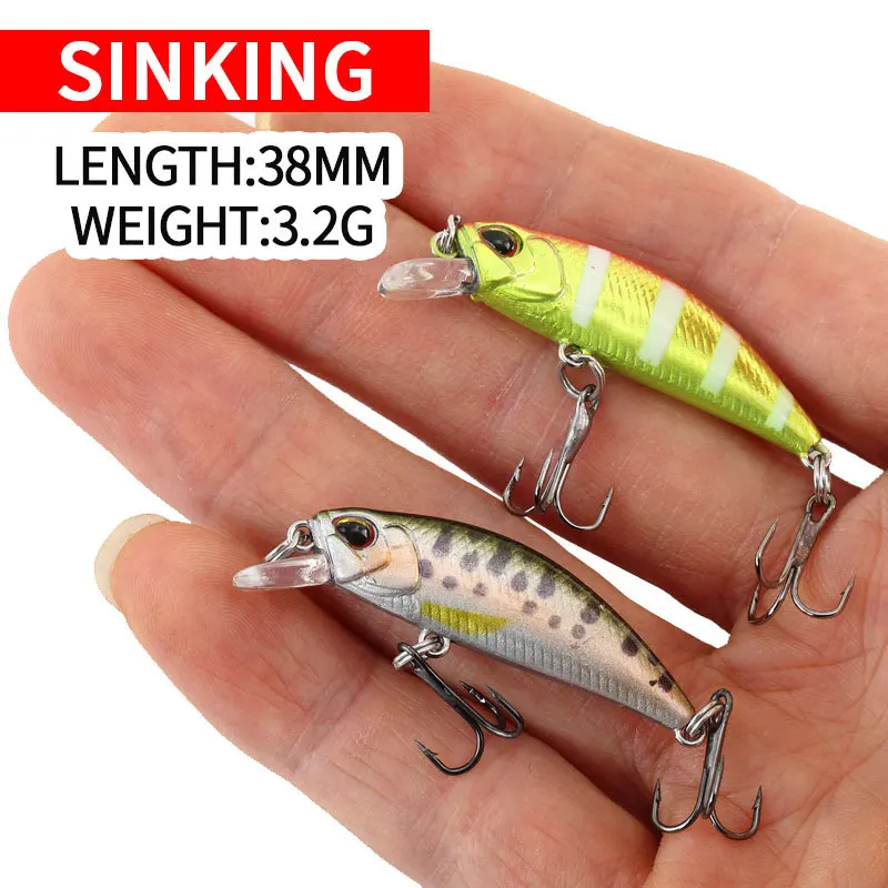 Señuelos de Pesca de hundimiento Minnow, 1 piezas, 38mm, 3,2g, cebo Artificial Mini, Wobbler, CrankBait, trucha, Lucio, lubina, accesorios de pesca - imagen 5