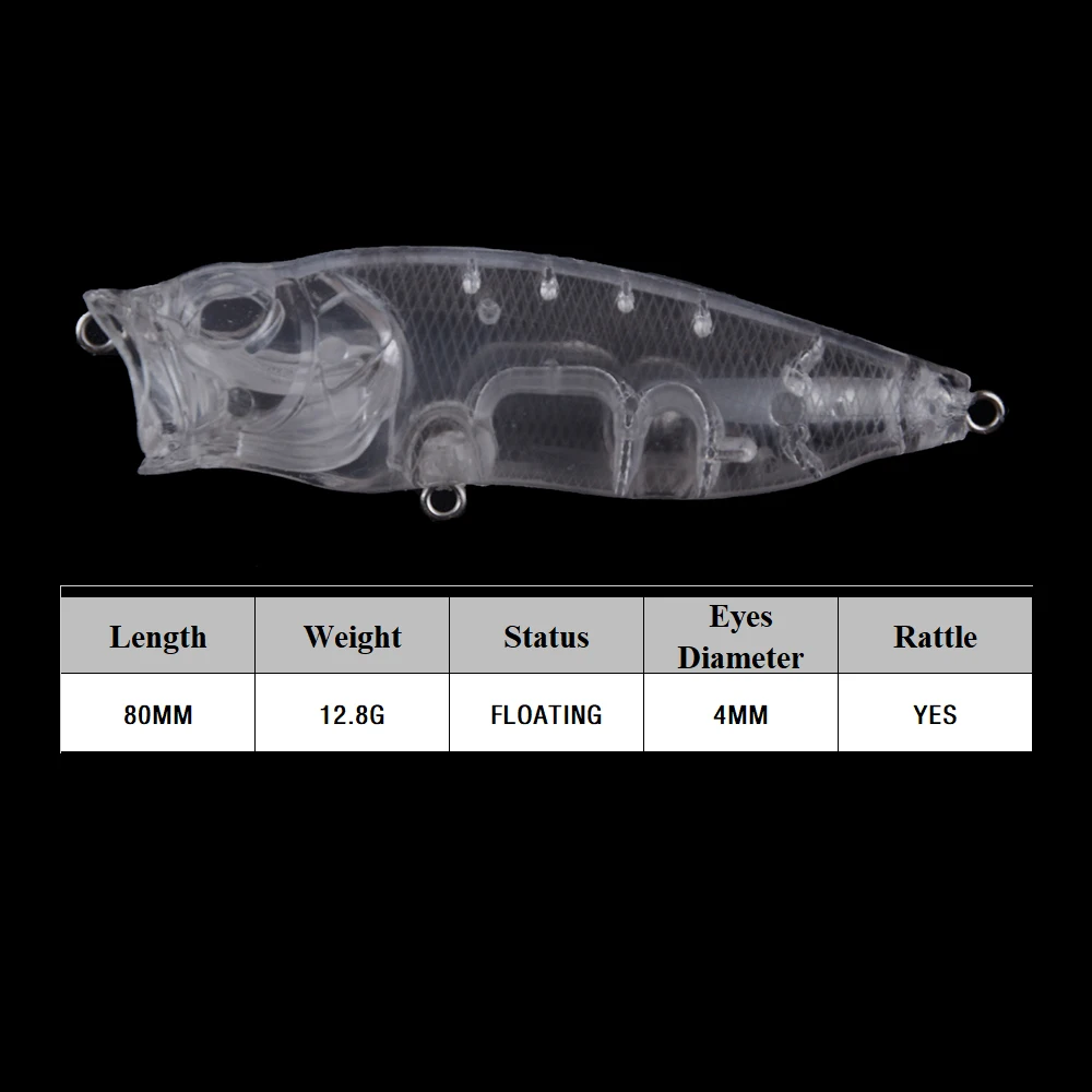 Chan'sHuang 20 piezas cebo en blanco sin pintar 8CM 12,8G sonajeros Popper Topwater DIY hecho a mano señuelo de pesca Artificial aparejos - imagen 2