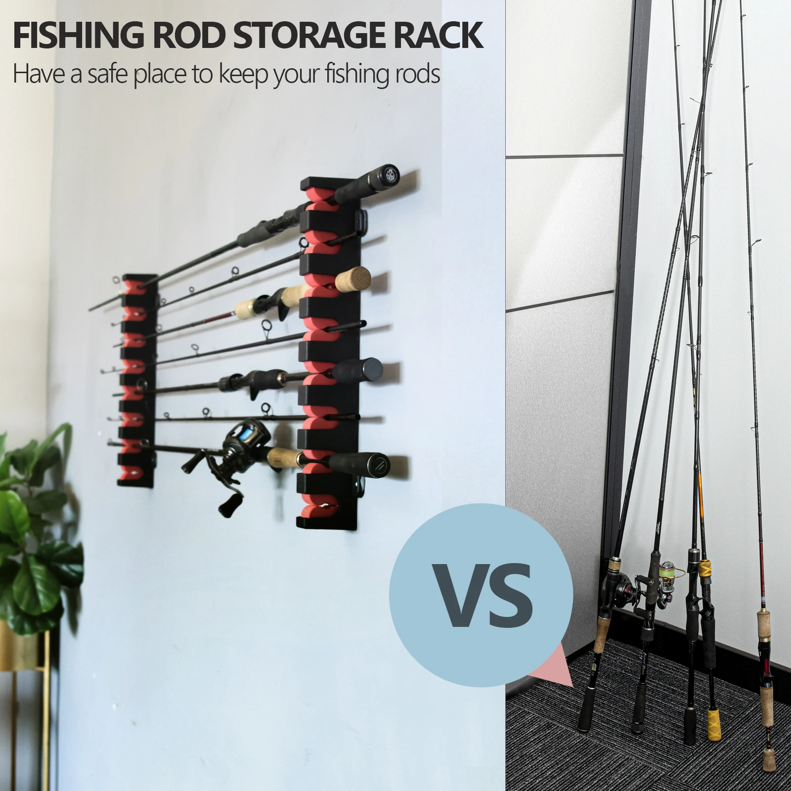 THKFISH Fishing Rod Holder Horizontal 8-Rod Rack ABS Plastic Storage Wall Mount Fishing Rod Rack Fishing Pole Holder for Garage - imagen 4