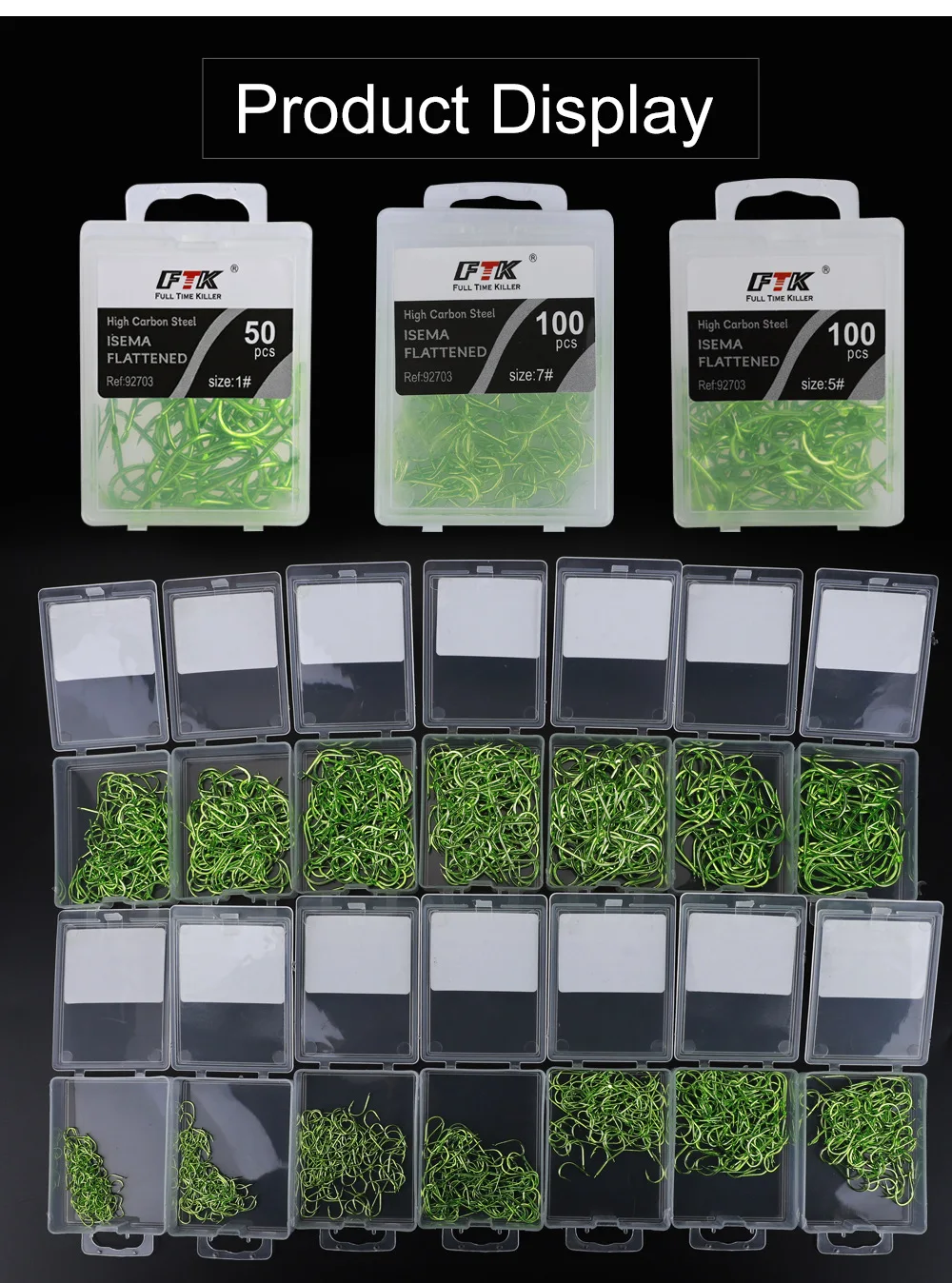 100 Uds 50 Uds anzuelo de pesca plano anzuelo de púas verde mango largo anzuelo pequeño anzuelo de pesca de carpa de acero rico en carbono pista de pesca - imagen 5