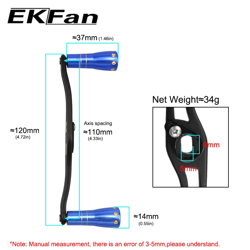 EKFan-perillas de mango de aleación de 120MM, 8x5MM, 7x4MM, agujeros adecuados para carrete de pesca Dawa Shmano Bastcast, piezas de bricolaje - imagen 5