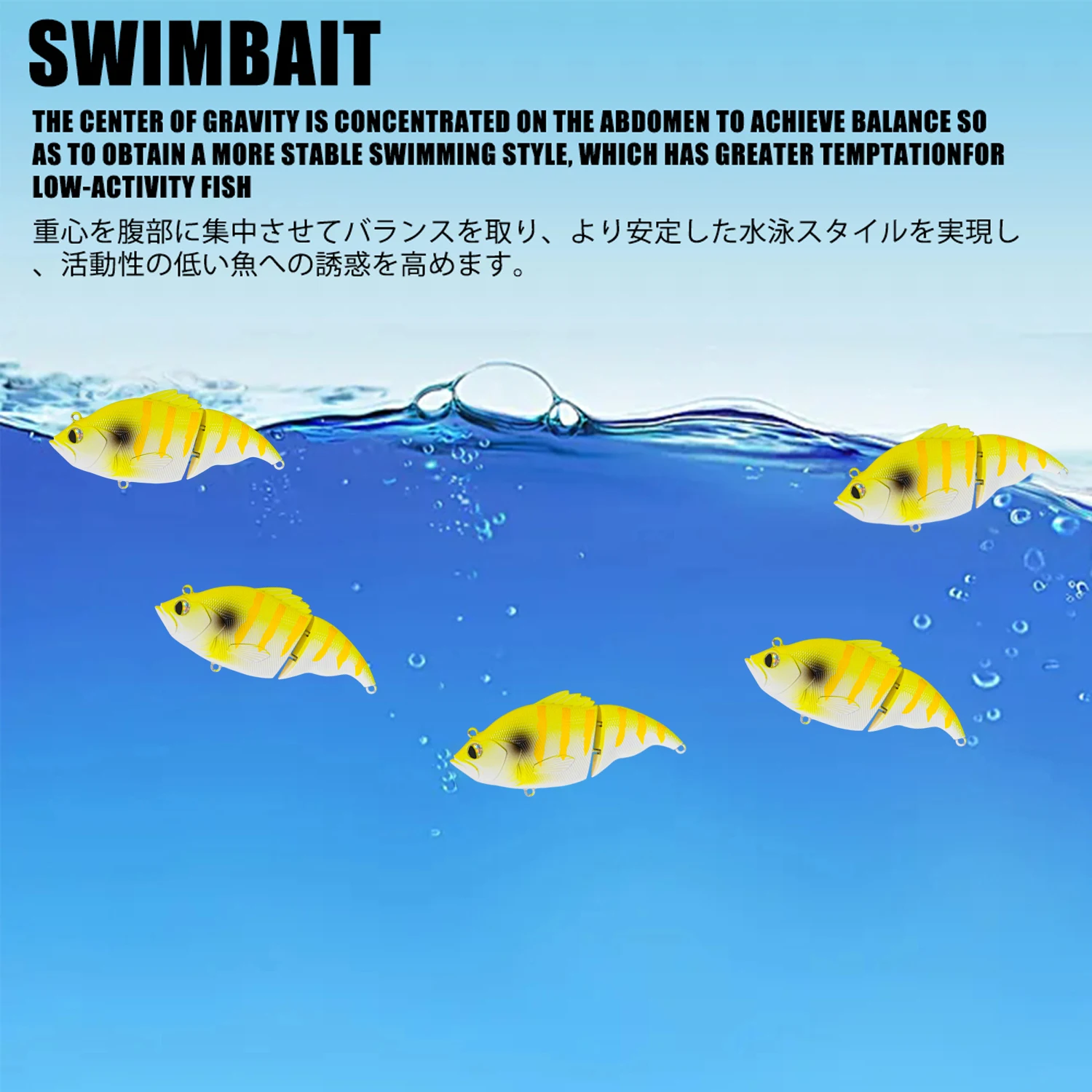 El cebo de natación alcanza el equilibrio y la estabilidad para peces activos