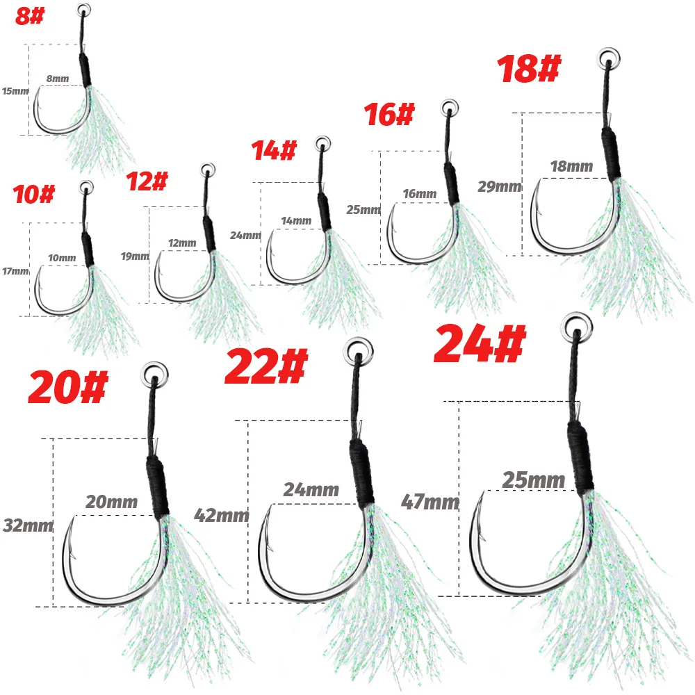 Anzuelo de asistencia afilado, ángulo de acero rico en carbono, hilo de púas, plantilla fundida de plumas, aparejos de Pesca, anillo, herramienta de Jigging, señuelo de Pesca, anzuelo - imagen 4
